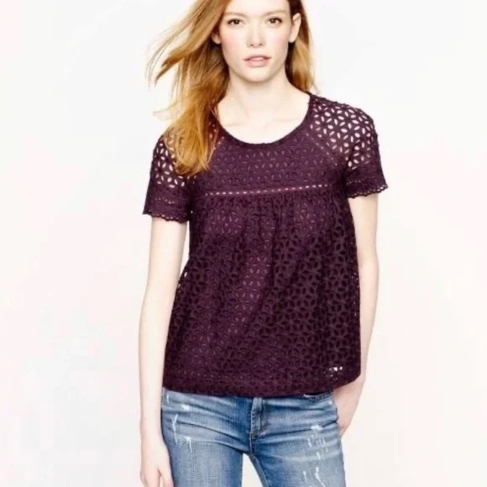 J. Crew - Purple Eyelet Women's Top size 6 - Picture 1 of 11